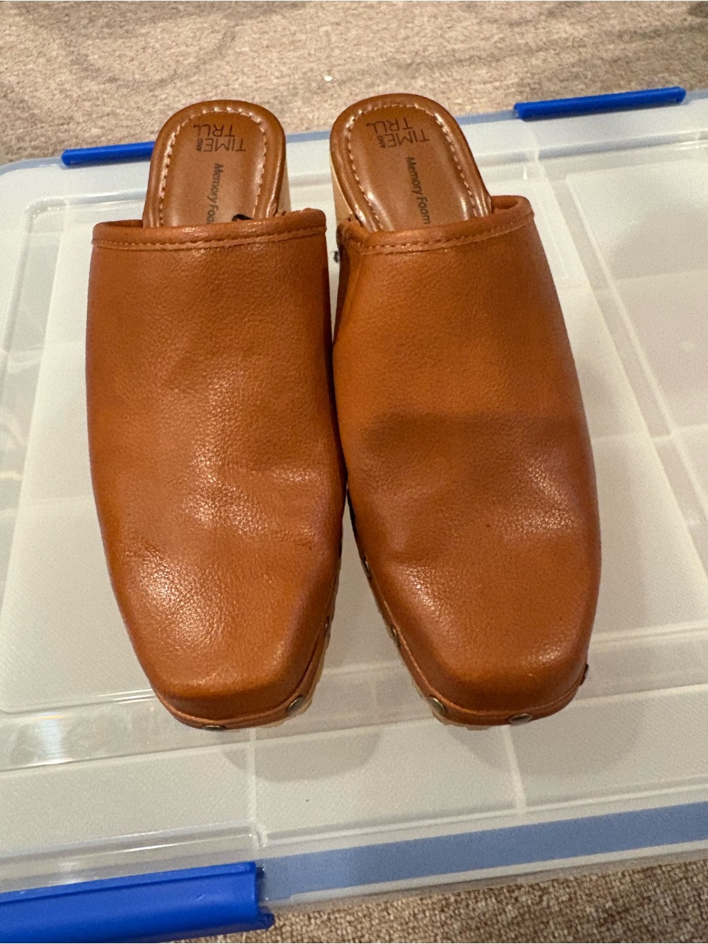 Time and Tru Tan Brown Slip-On Mules